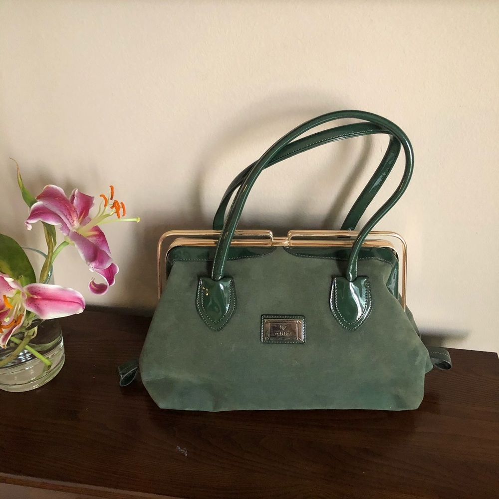 NWOT Vintage style suede green bag